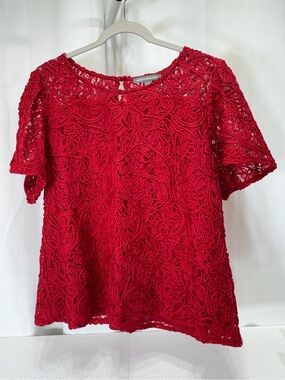 Kate & Mallory Red Floral Lace Short-Sleeve Top 3509